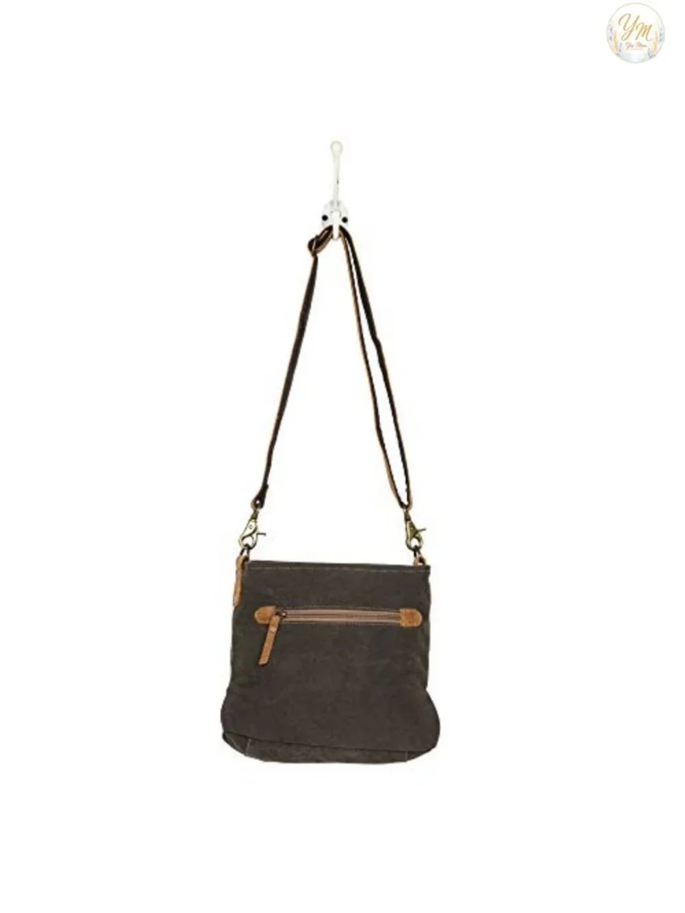 Boho Aztec Canvas Shoulder Bag with Leather Detailing, Handcrafted Purse for
